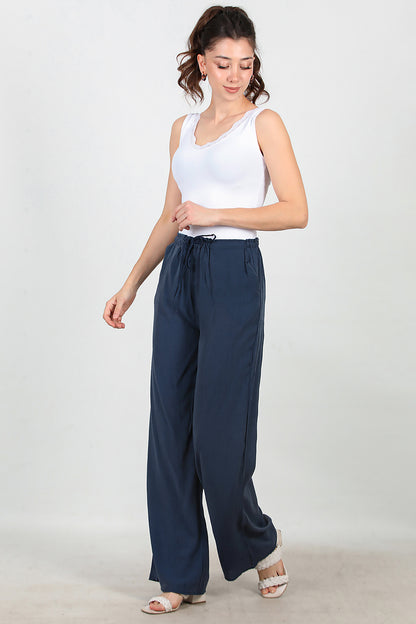 Kadın Beli Lastikli İpli Pantolon Lacivert