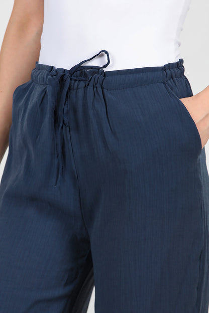 Kadın Beli Lastikli İpli Pantolon Lacivert