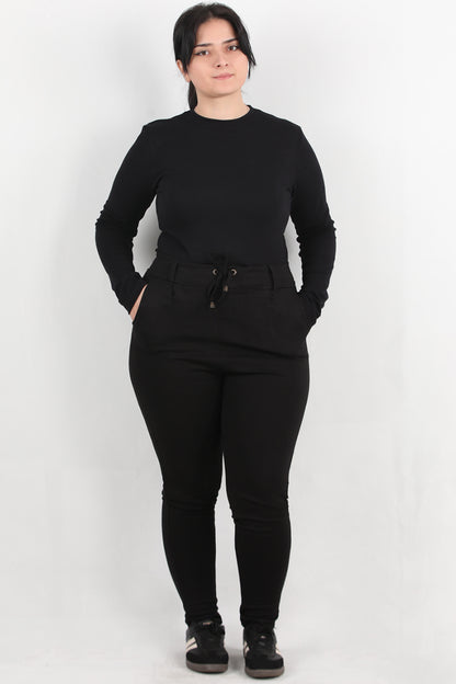 Comforta Büyük Beden Arka Bel Lastikli Pantolon Siyah