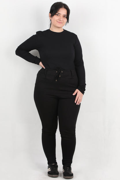 Comforta Büyük Beden Arka Bel Lastikli Pantolon Siyah