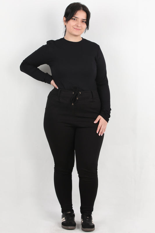 Comforta Büyük Beden Arka Bel Lastikli Pantolon Siyah