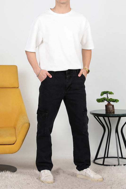 Erkek Kargo Cep Düz Paça Pantolon Füme