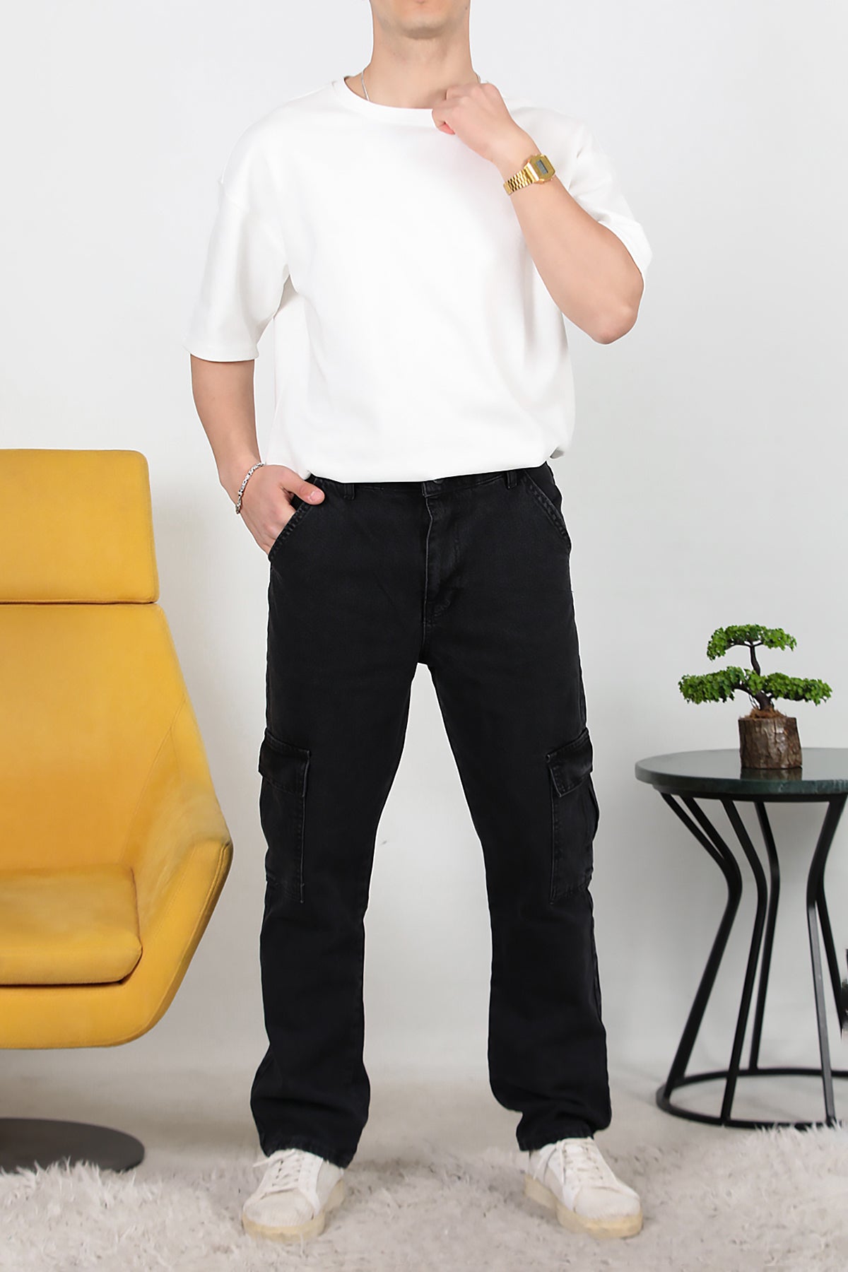 Erkek Kargo Cep Düz Paça Pantolon Füme