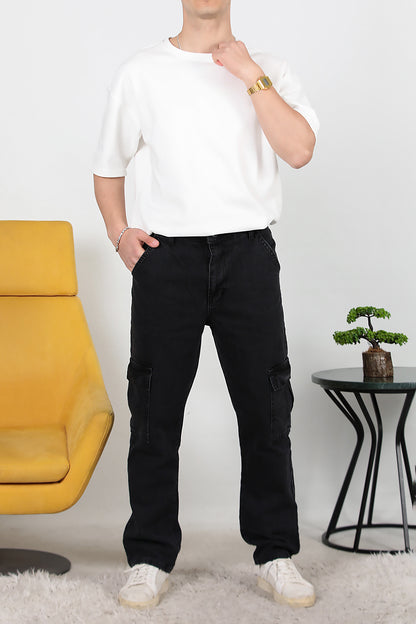 Erkek Kargo Cep Düz Paça Pantolon Füme
