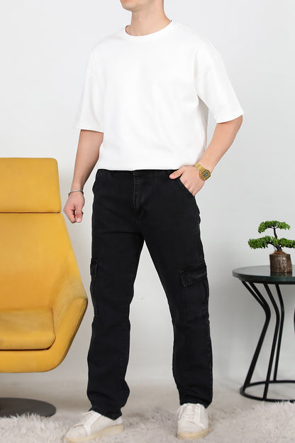 Erkek Kargo Cep Düz Paça Pantolon Füme