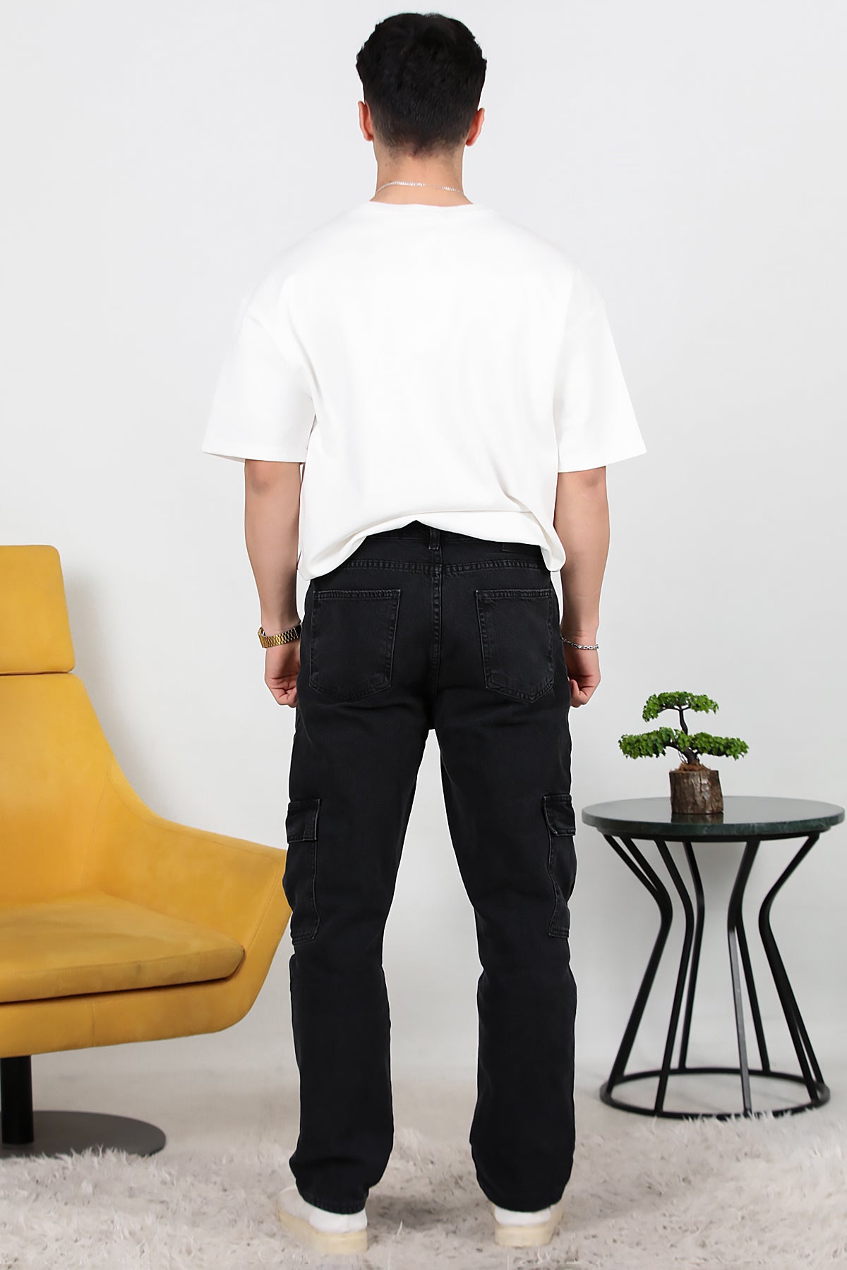 Erkek Kargo Cep Düz Paça Pantolon Füme