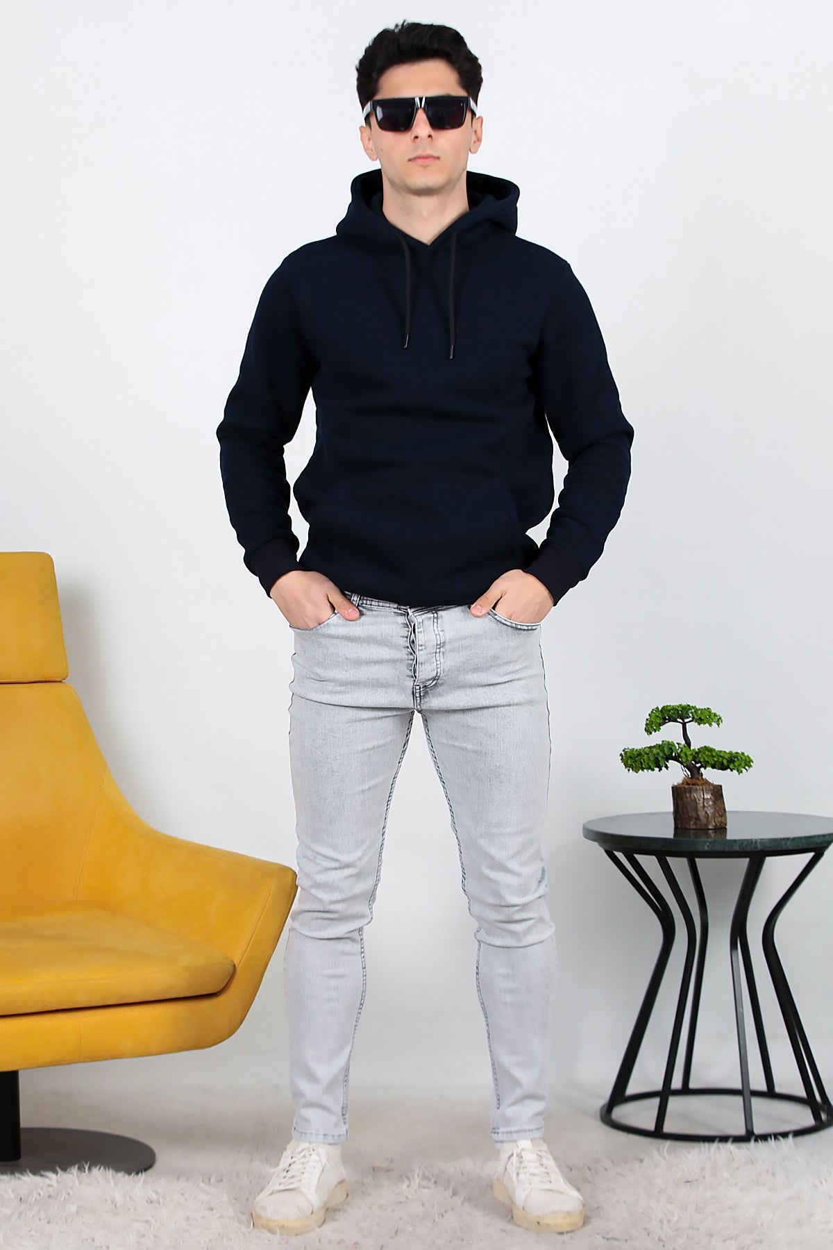 Erkek Sliim Fit Dar Paça Kot Pantolon Gri