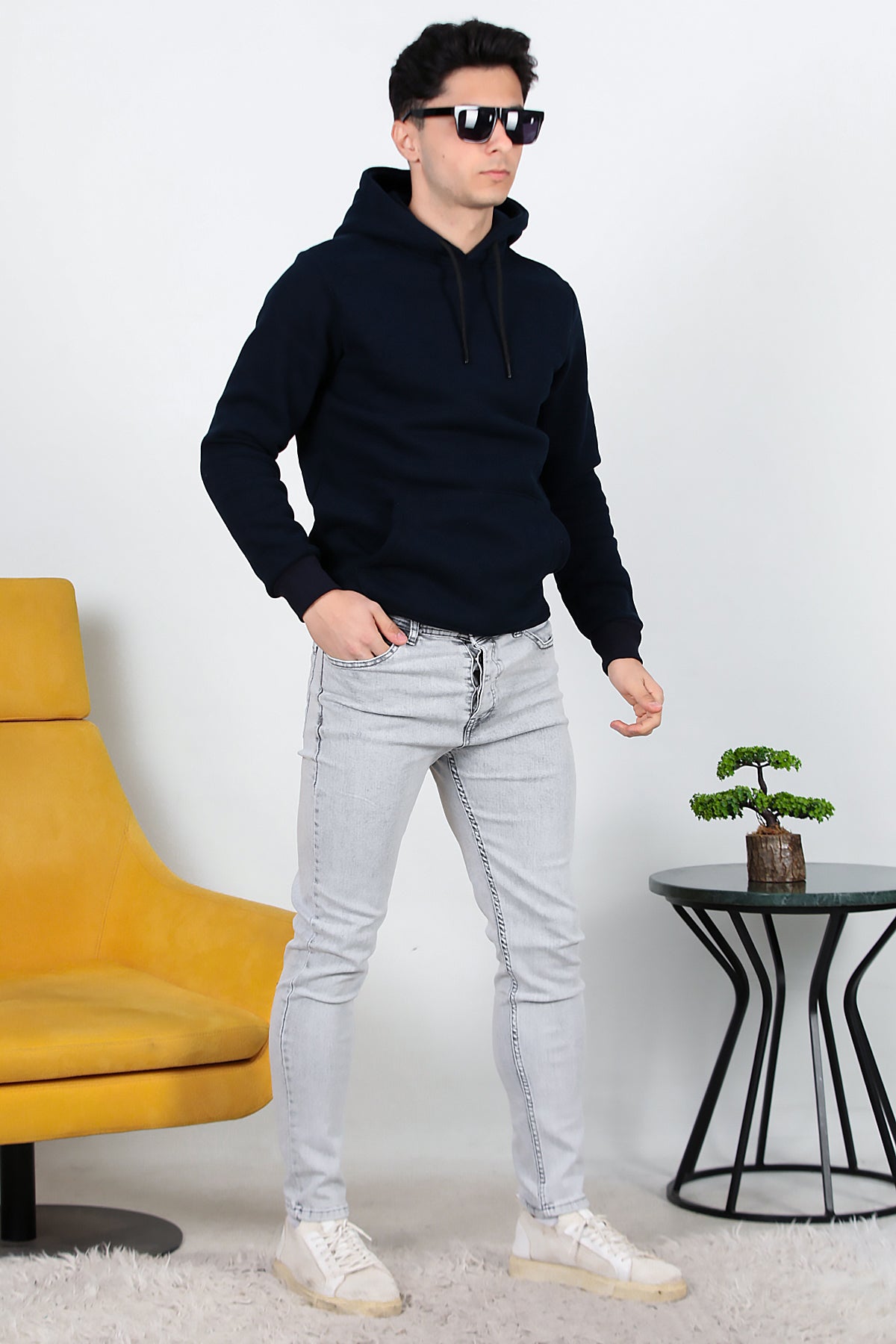 Erkek Sliim Fit Dar Paça Kot Pantolon Gri