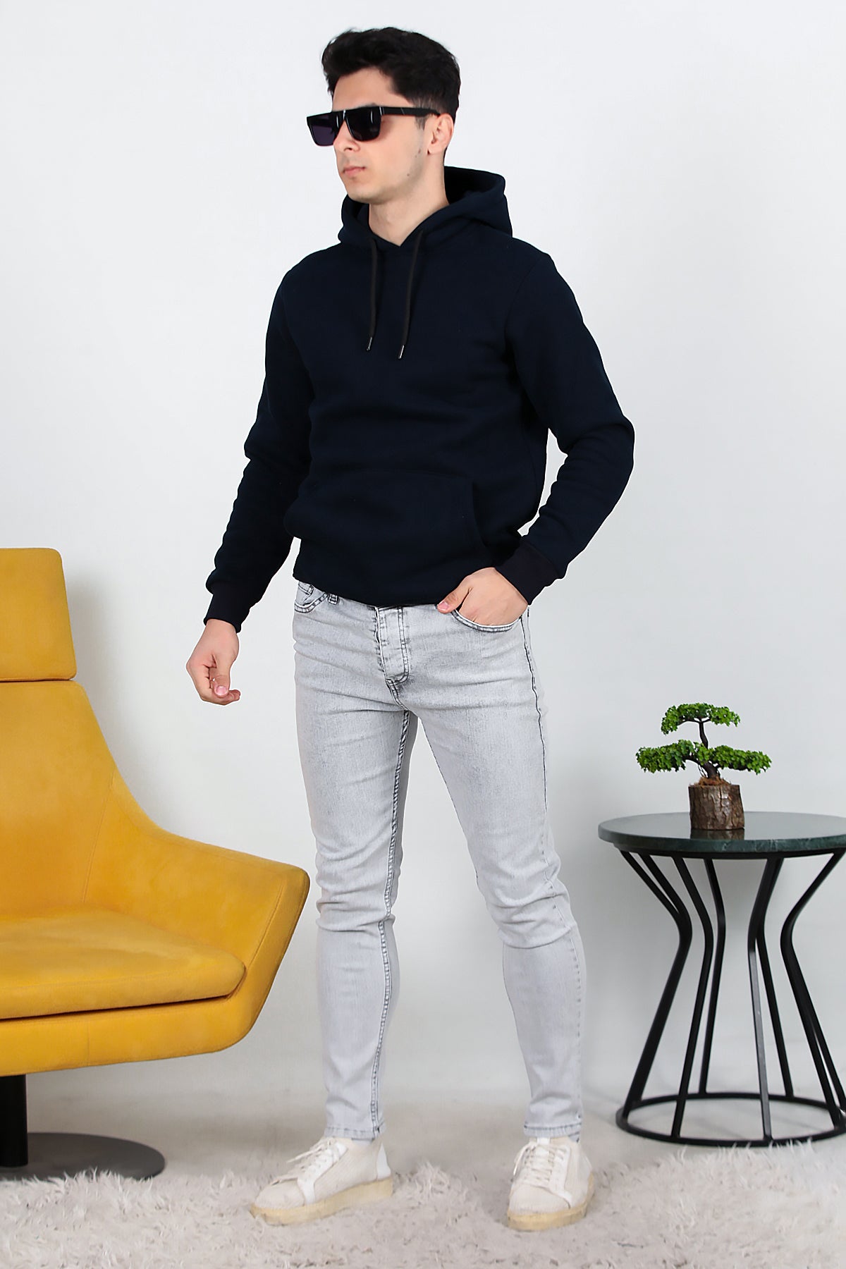 Erkek Sliim Fit Dar Paça Kot Pantolon Gri