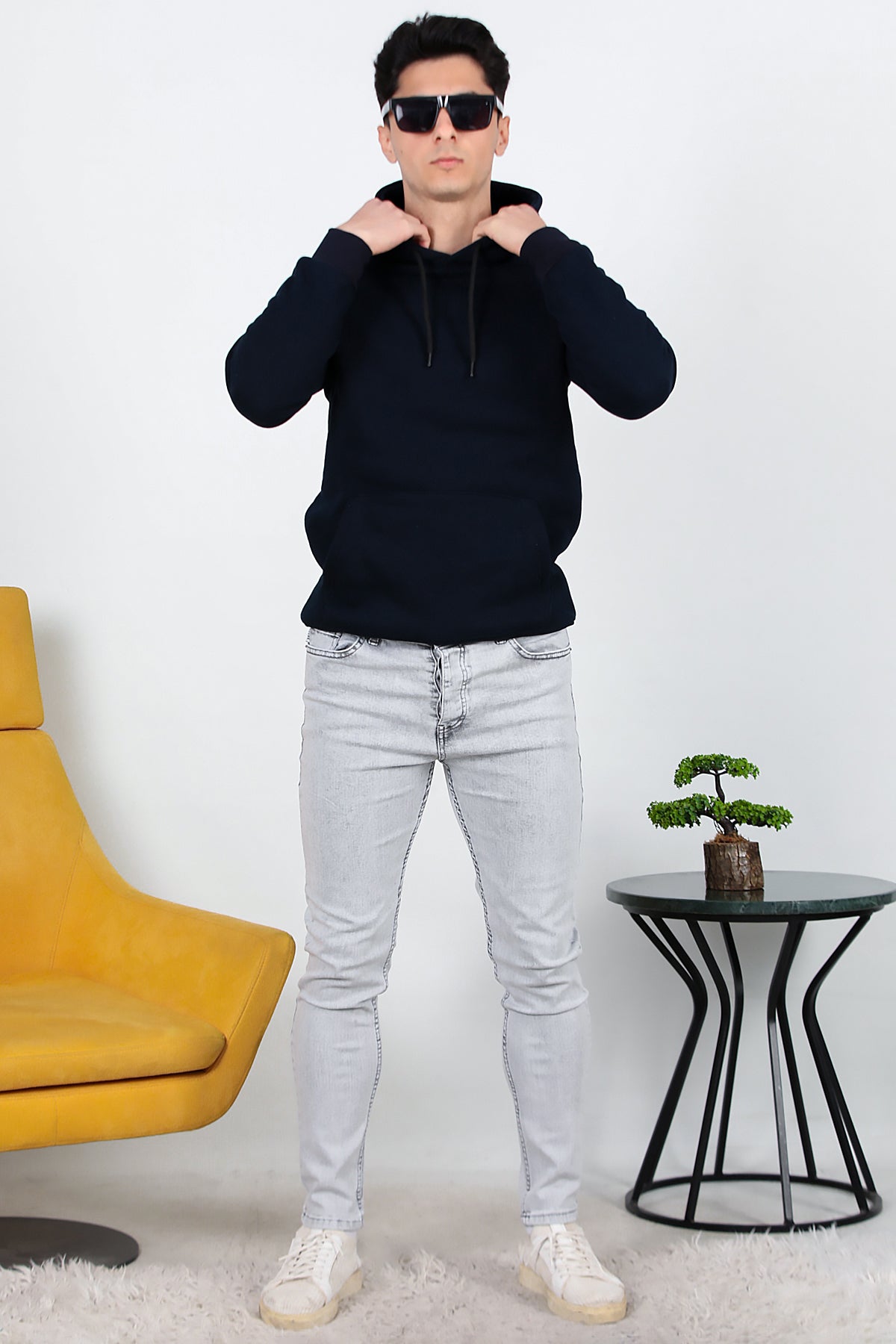 Erkek Sliim Fit Dar Paça Kot Pantolon Gri