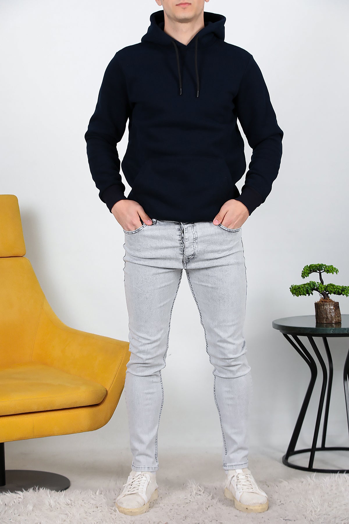 Erkek Sliim Fit Dar Paça Kot Pantolon Gri