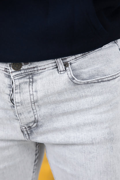 Erkek Sliim Fit Dar Paça Kot Pantolon Gri
