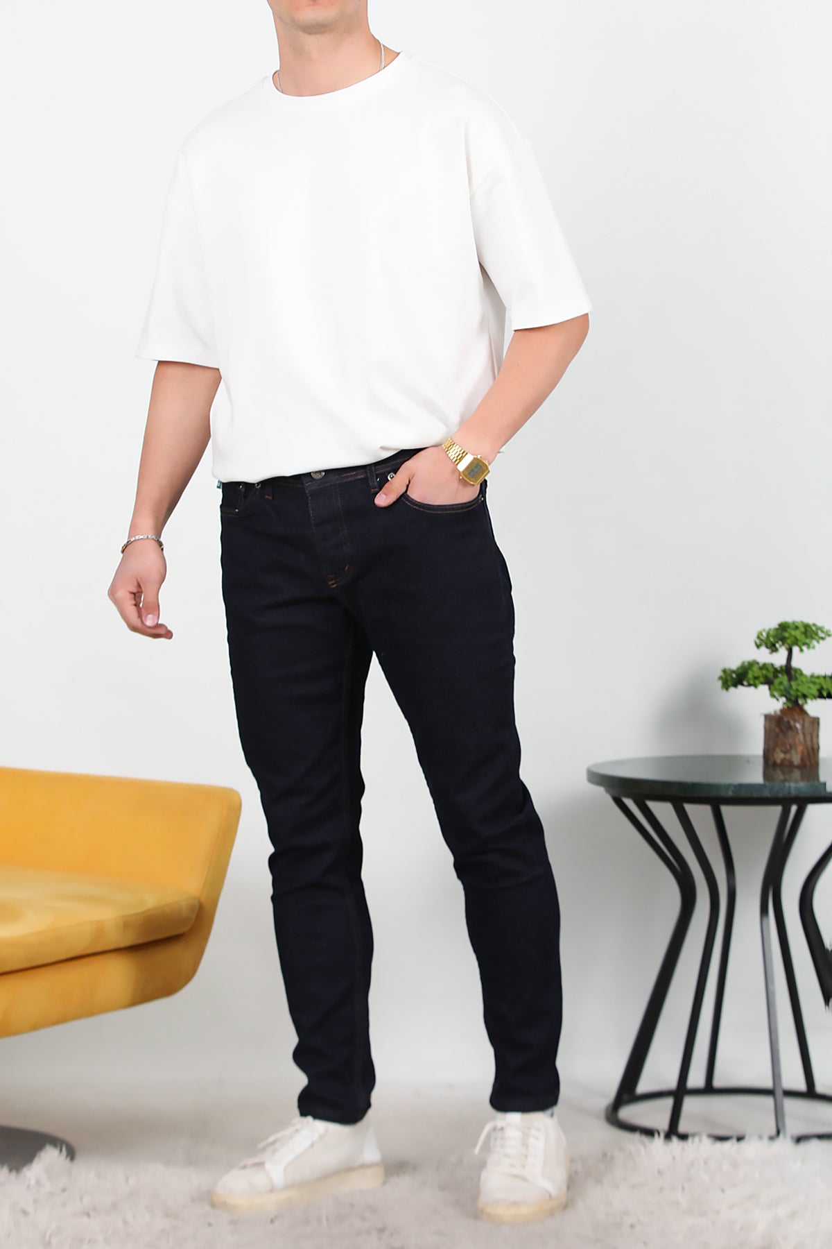 Erkek Sliim Fit Dar Paça Kot Pantolon Koyu Lacivert