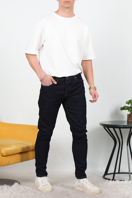 Erkek Sliim Fit Dar Paça Kot Pantolon Koyu Lacivert