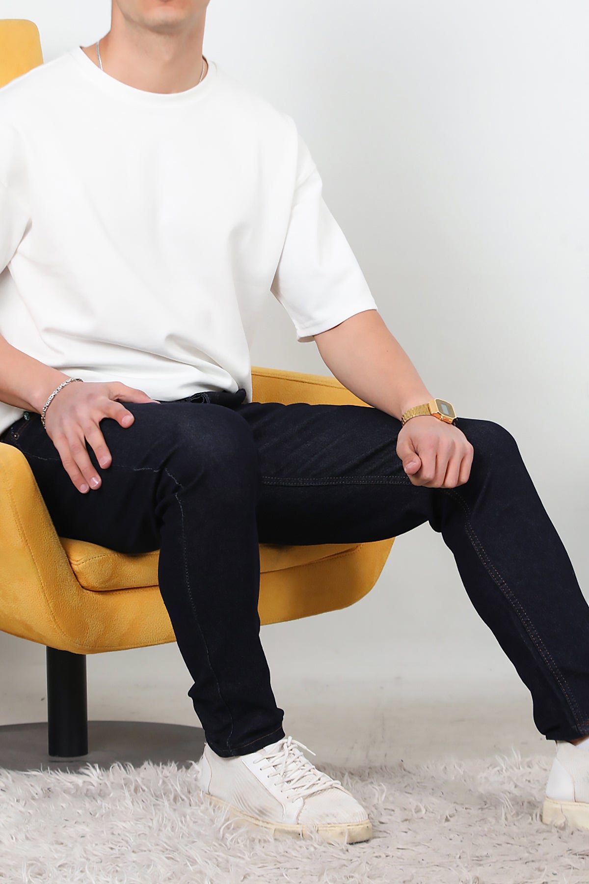 Erkek Sliim Fit Dar Paça Kot Pantolon Koyu Lacivert