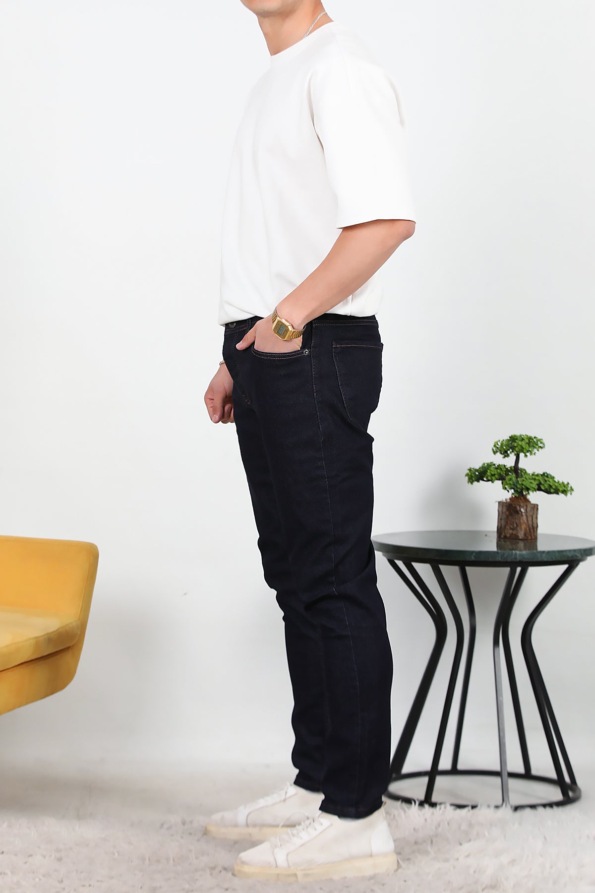 Erkek Sliim Fit Dar Paça Kot Pantolon Koyu Lacivert