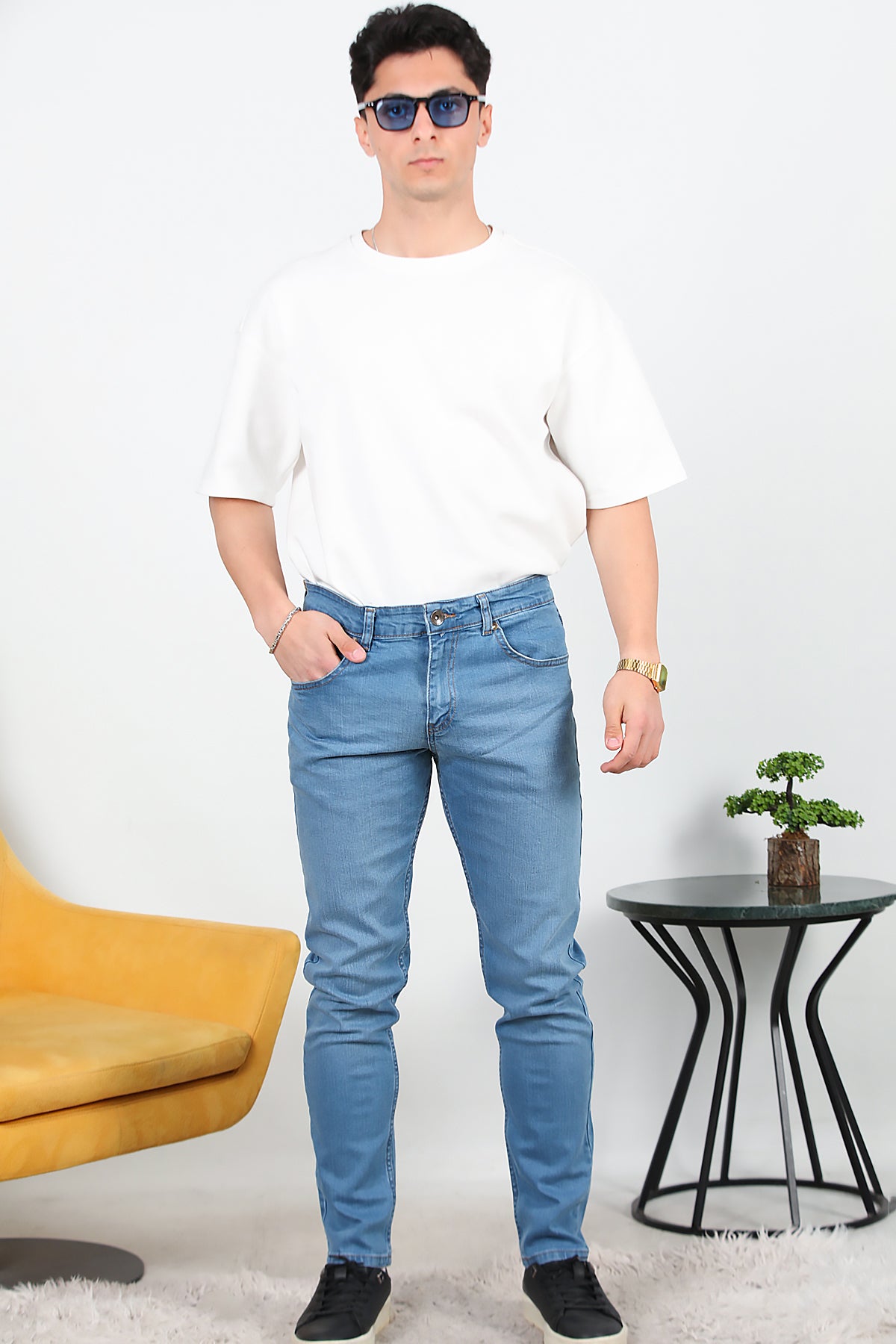 Erkek Slim Likralı Kot Pantolon Mavi