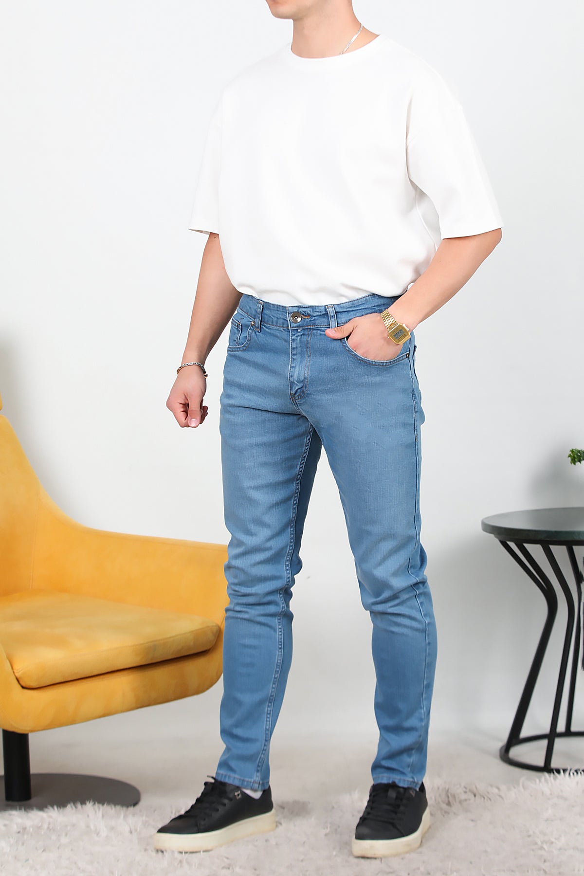 Erkek Slim Likralı Kot Pantolon Mavi