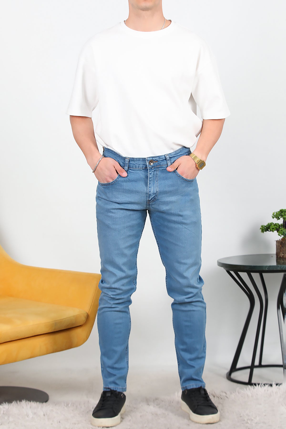 Erkek Slim Likralı Kot Pantolon Mavi