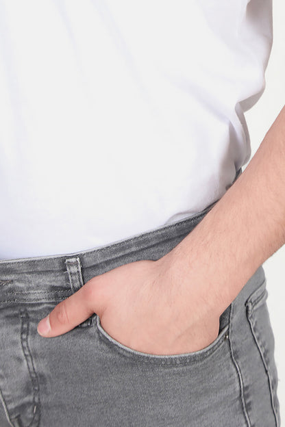 Erkek Yıpratmalı Dar Paça Pantolon Gri
