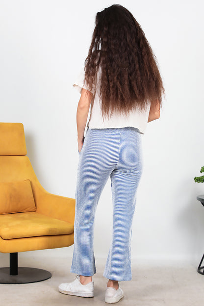 Kadın Çizgili Pantolon Saks