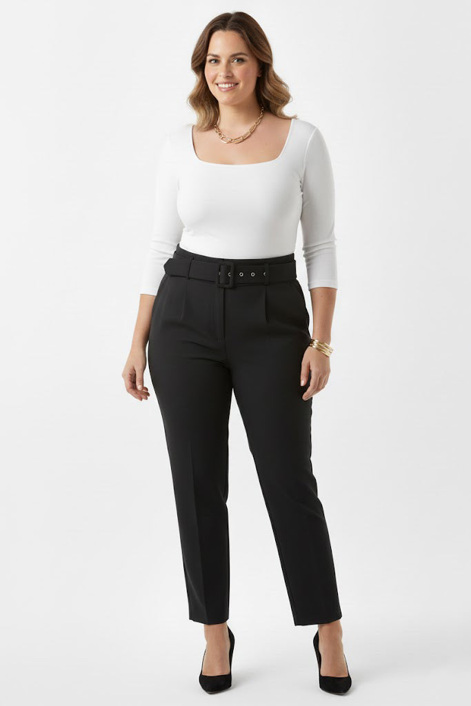 Curvypant Büyük Beden Kemerli Pantolon Siyah