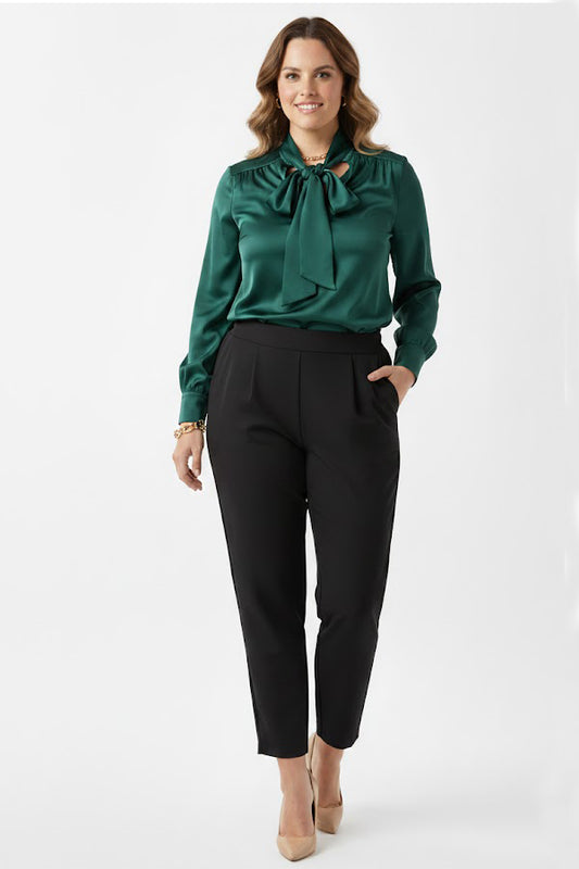 Curvebelt Büyük Beden Arka Bel Lastikli Pileli Pantolon Siyah