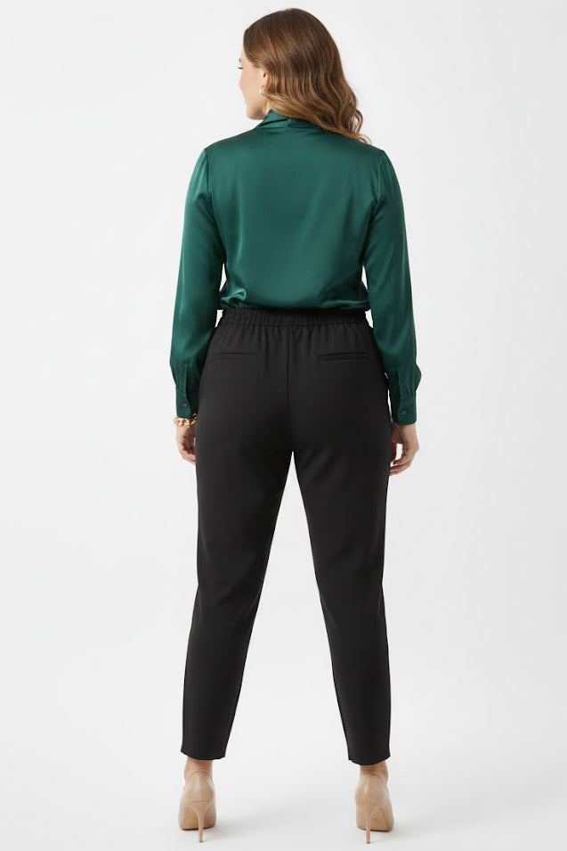 Curvebelt Büyük Beden Arka Bel Lastikli Pileli Pantolon Siyah