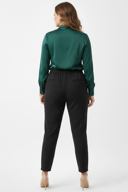 Curvebelt Büyük Beden Arka Bel Lastikli Pileli Pantolon Siyah