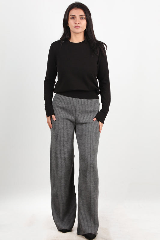 Ribbera Kadın Bol Paça Fitilli Pantolon Antrasit