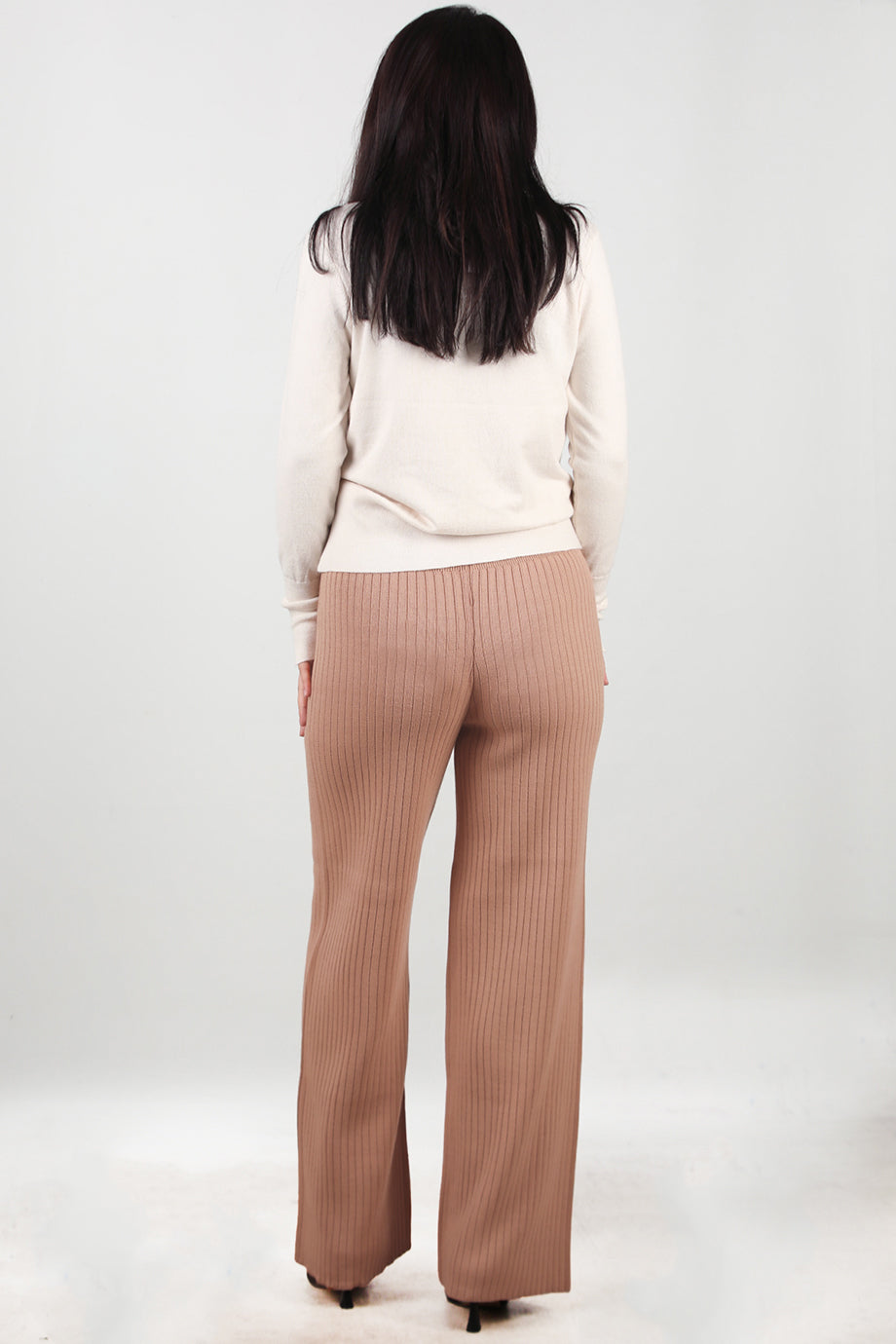 Ribbera Kadın Bol Paça Fitilli Pantolon Bej