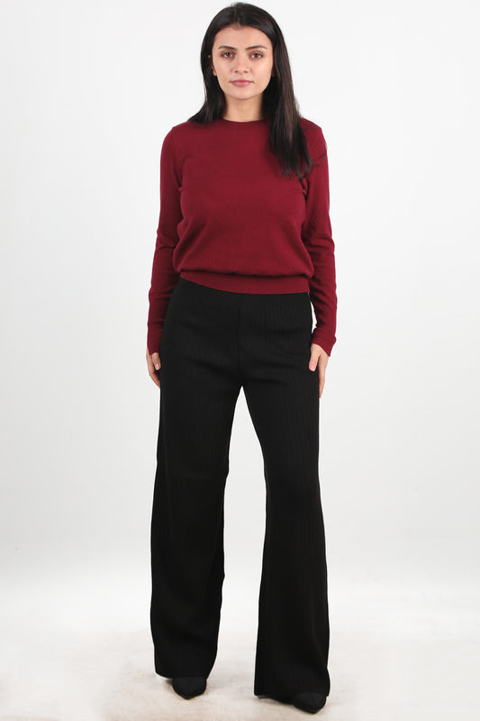 Ribbera Kadın Bol Paça Fitilli Pantolon Siyah