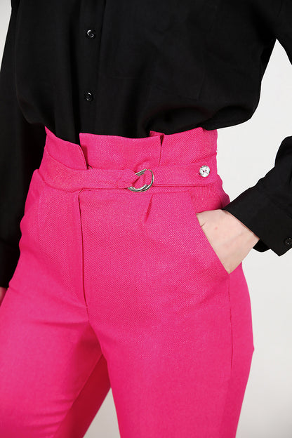 Kadın Kendinden Kemerli Pantolon Pembe