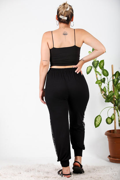 Büyük Beden Yanları Taşlı Şalvar Siyah