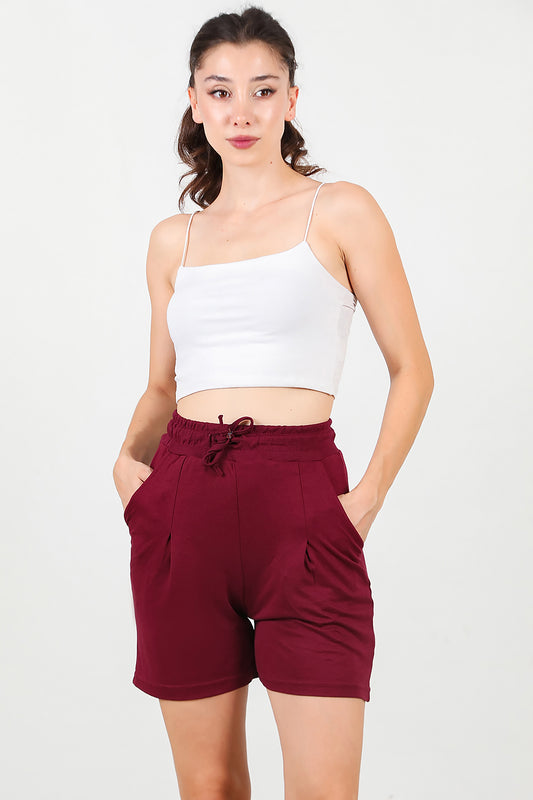 Kadın Pileli Şort Bordo