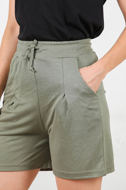 Kadın Pileli Şort Haki