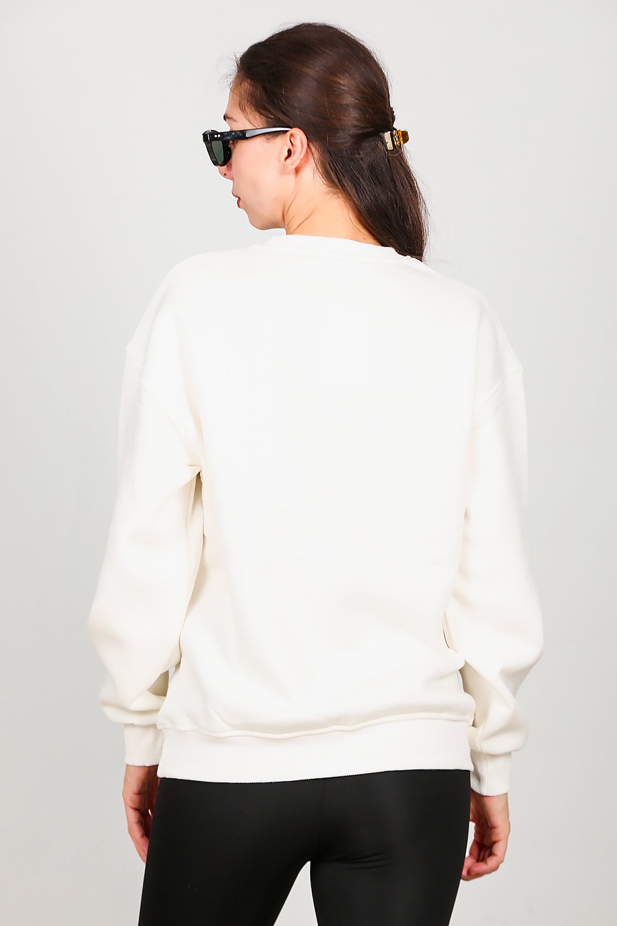 Kadın Yazı Detay Şardonlu Sweat Ekru