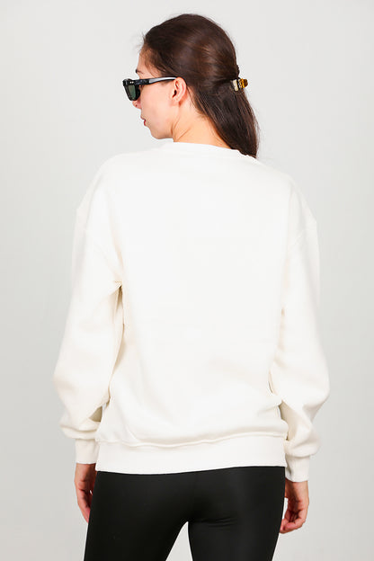 Kadın Yazı Detay Şardonlu Sweat Ekru
