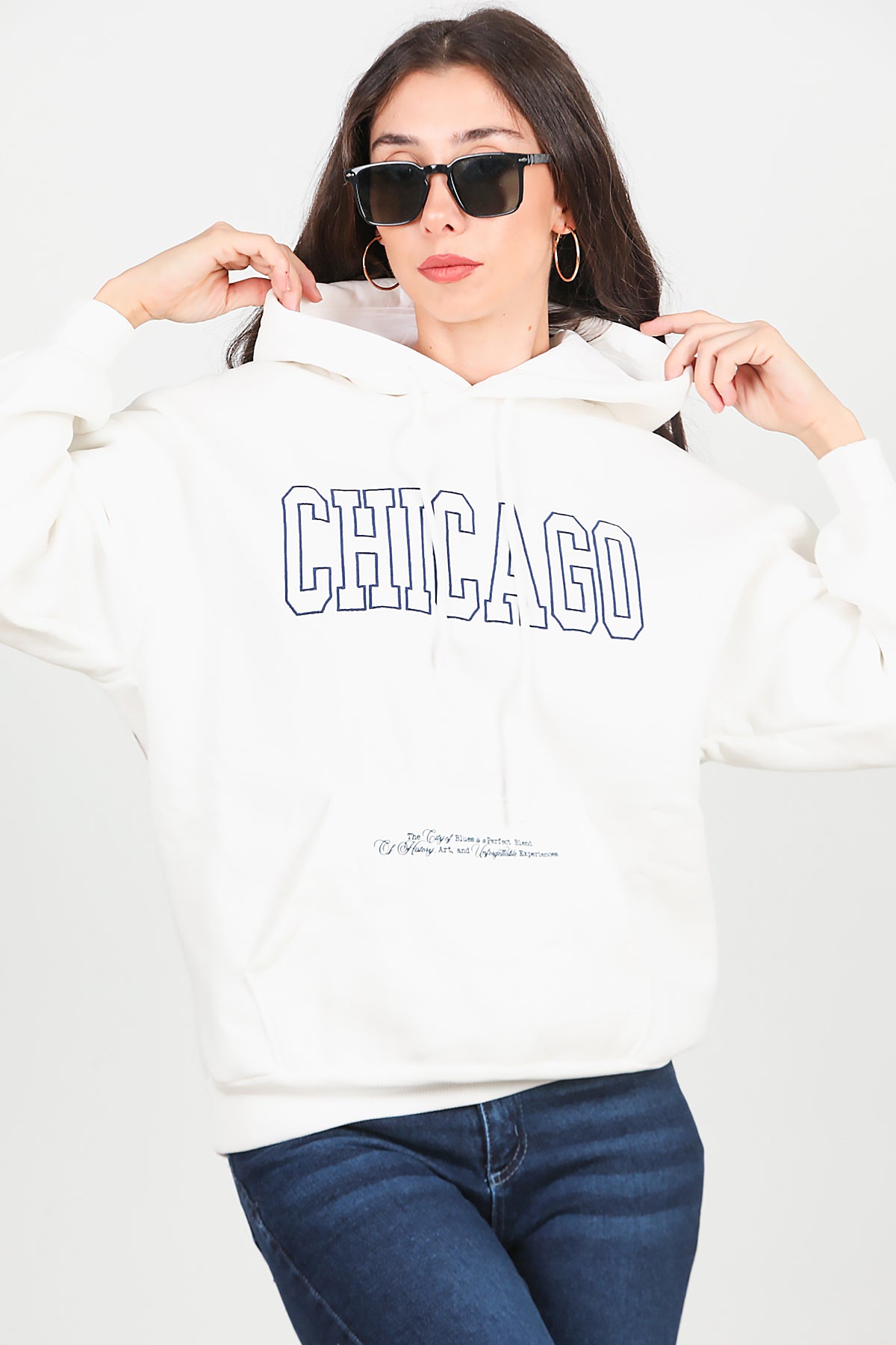Kadın Kapüşonlu Sweat  Beyaz