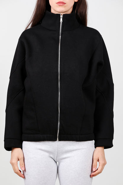 Kadın Dik Yaka Fermuarlı Sweat Siyah