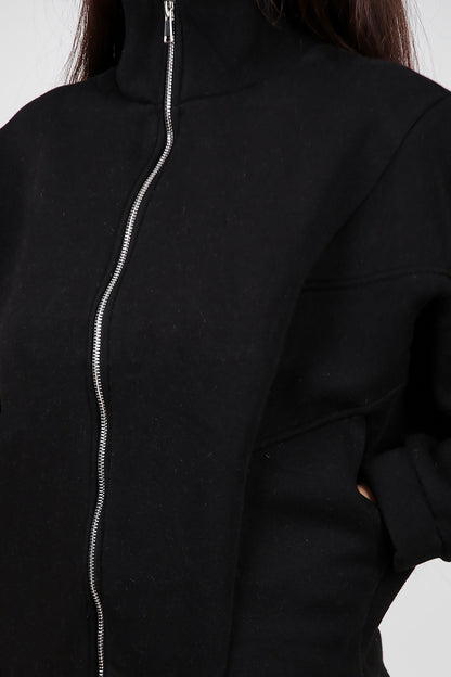 Kadın Dik Yaka Fermuarlı Sweat Siyah