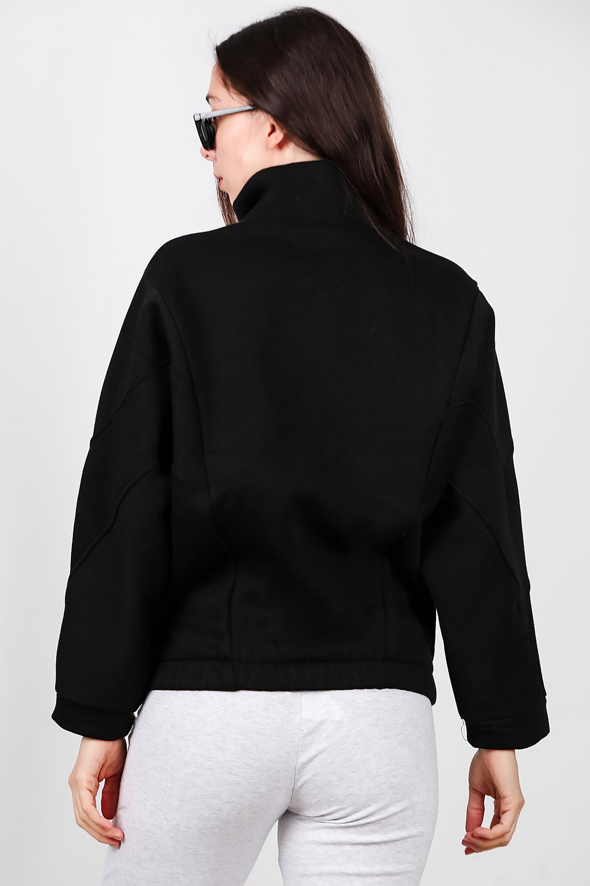 Kadın Dik Yaka Fermuarlı Sweat Siyah