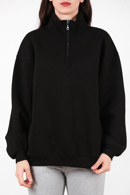 Kadın Yarım Balıkçı Yaka Fermuarlı Sweat Siyah