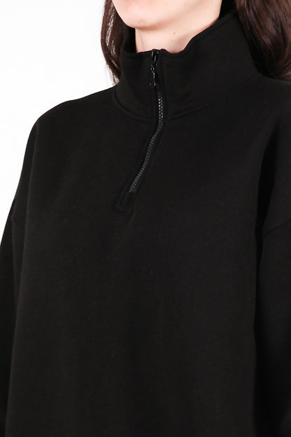 Kadın Yarım Balıkçı Yaka Fermuarlı Sweat Siyah