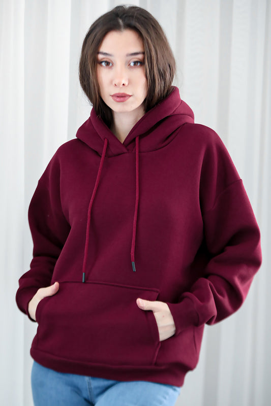 Kadın Kapşonlu Sweat Bordo