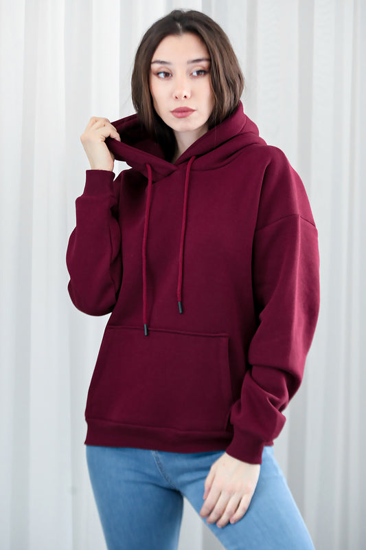 Kadın Kapşonlu Sweat Bordo