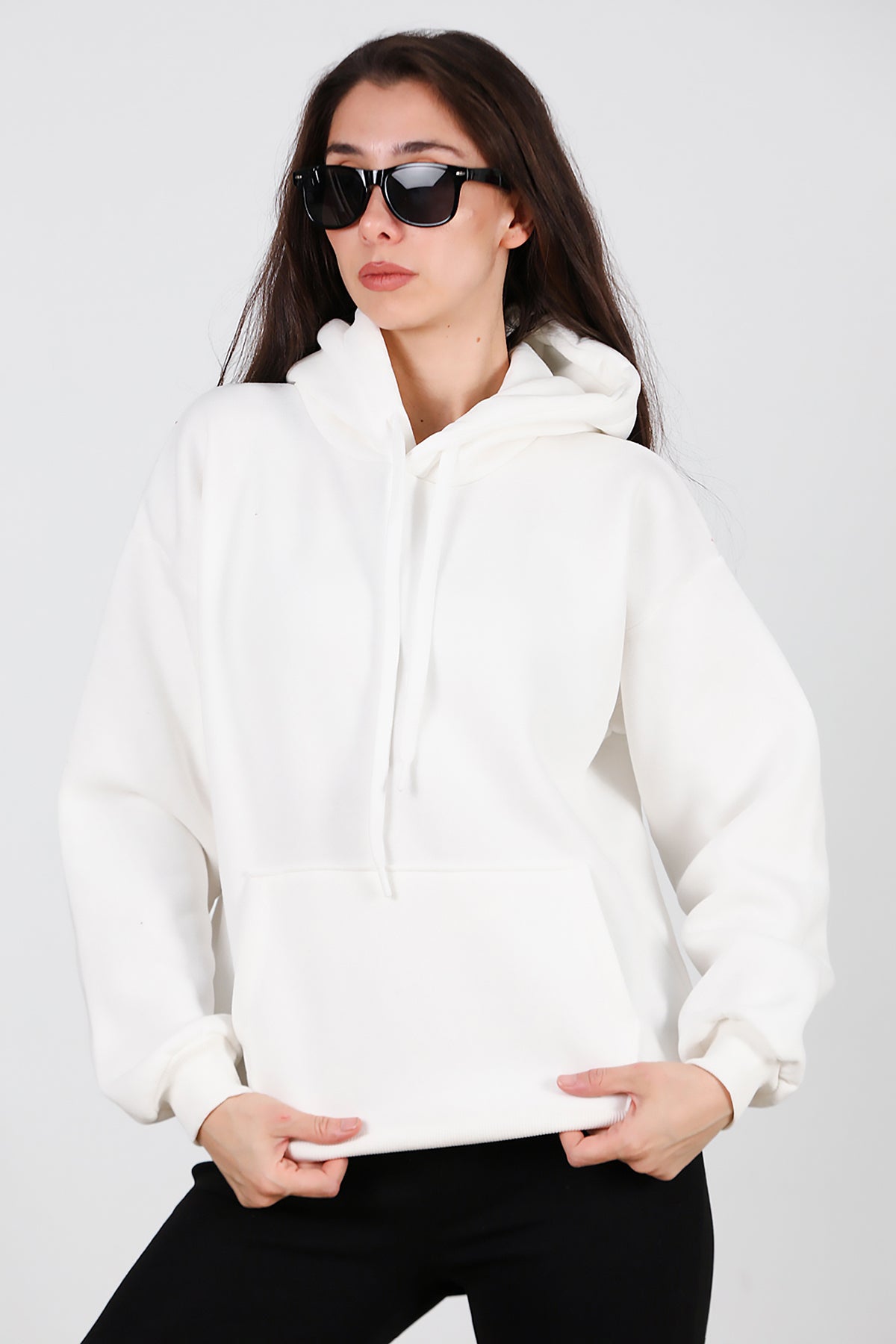 Kadın Kapşonlu Sweat Ekru