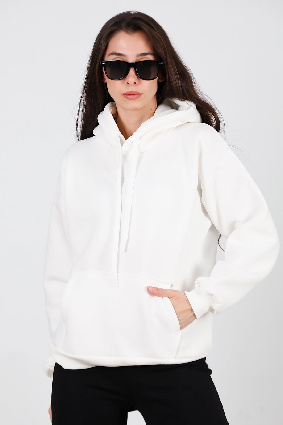 Kadın Kapşonlu Sweat Ekru