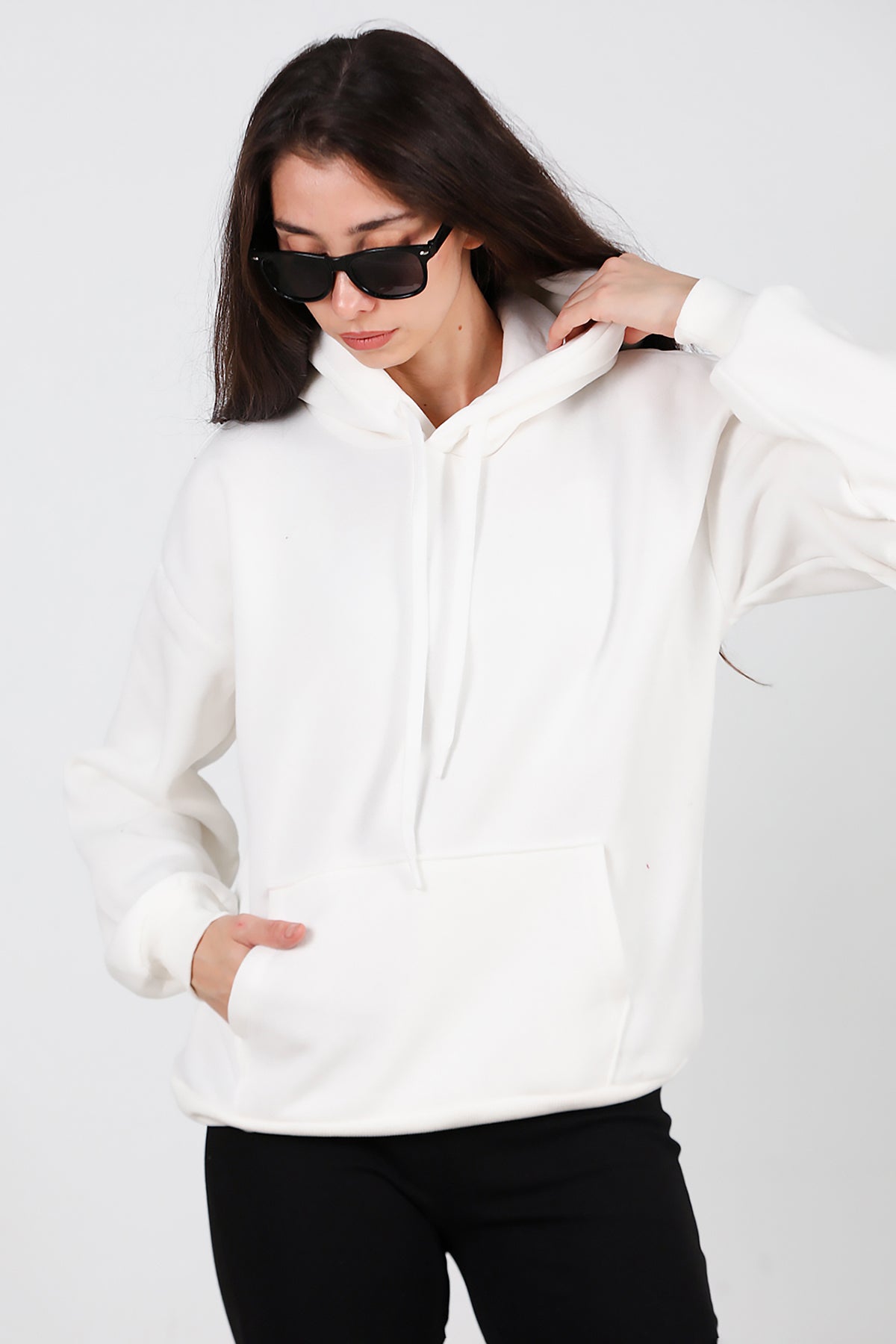 Kadın Kapşonlu Sweat Ekru