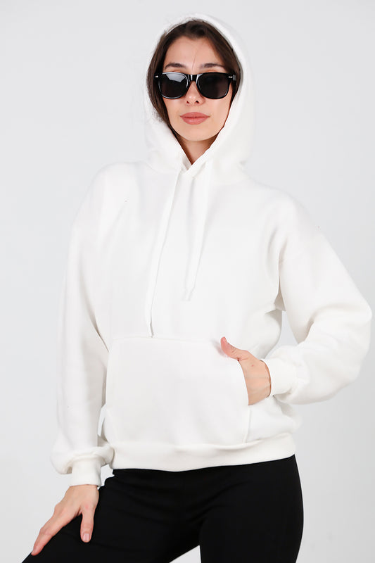 Kadın Kapşonlu Sweat Ekru